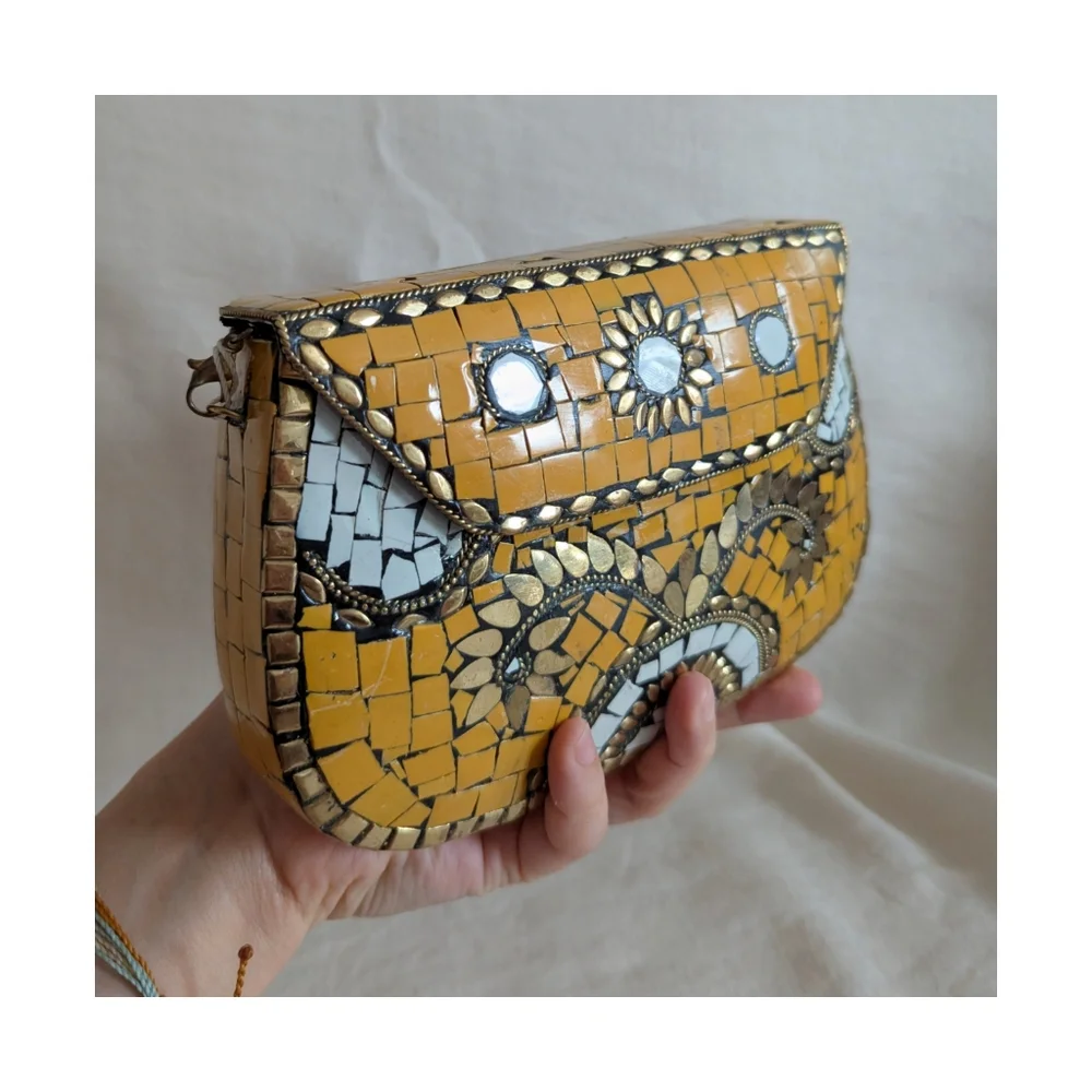 NWT Antik Kraft Mosaic Yellow Clutch